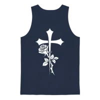 Cross with Rose Illustration Unisex Tank Top - Navy – 1