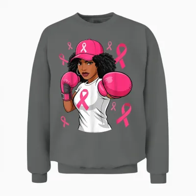 Women Black African American Breast Cancer Afro Pink Ribbon Unisex Sweatshirt - Graphite Heather