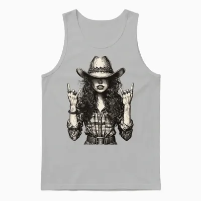 Cowgirl Plaid Shirt Western Cowboy Texas Women Sassy Country T-Shirt, Black, S Unisex Tank Top - Ash