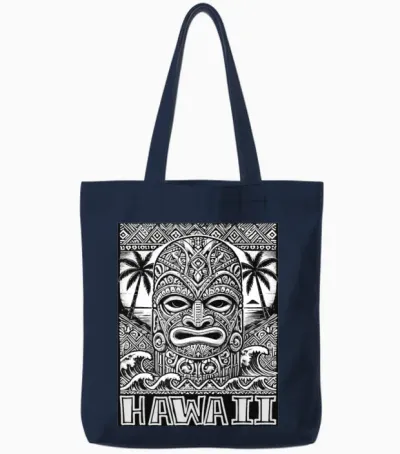 Hawaiian Tiki Mask Tribal Art Island Tribal Vibes Tote Bags - Navy
