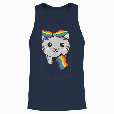 Regenbogen Flagge Pride Monat Lgbtq Regenbogen Katze Unisex Tank Top - Navy