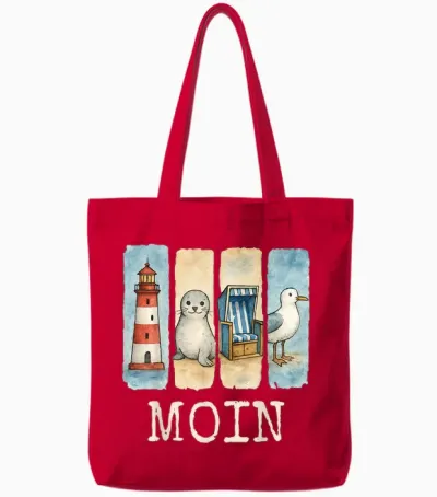 Moin Lighthouse Seal Beach Chair Seagull Tote Bags - Red