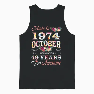 October 1974 Flower 49 Years of Being Awesome Unisex Tank Top - Black