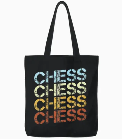 Retro Chess Typography Tote Bags - Black