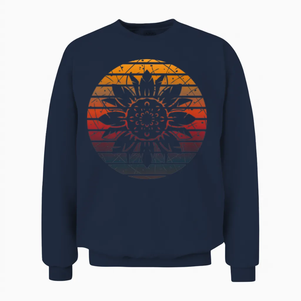 Mandala Sunset Retrò - Summer & Beach Unisex Sweatshirt in Navy