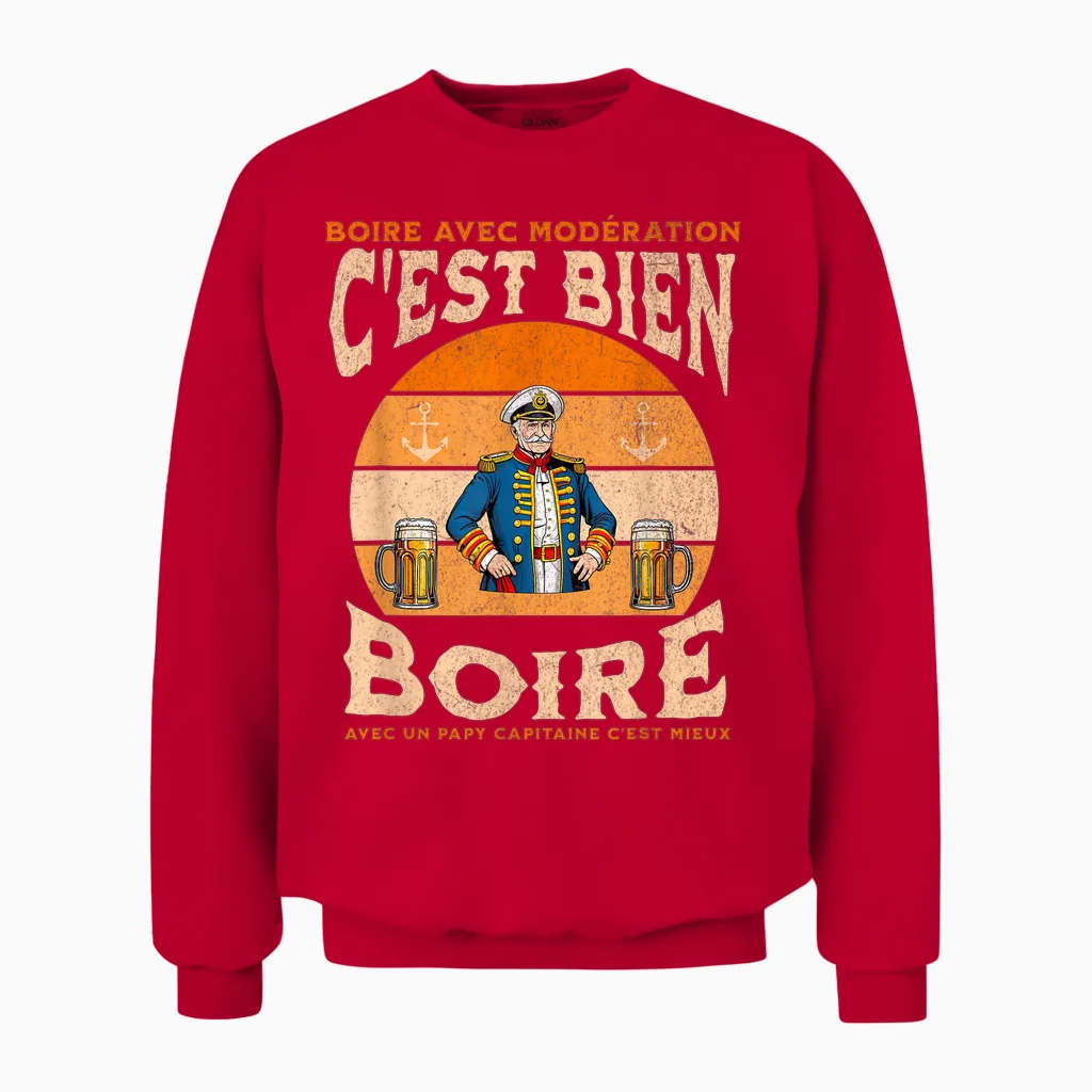 Papy Capitaine Bateau Ancre Apéro Bière Humour Grand-Père Unisex Sweatshirt in Red