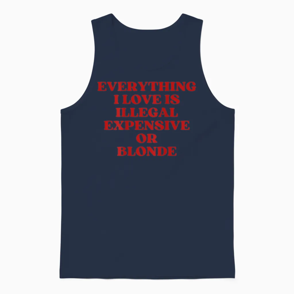 Expensive or Blonde (on Back) Unisex Tank Top in Navy