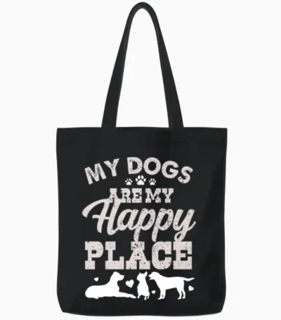 Happiness Is My Dogs Tote Bags - Black