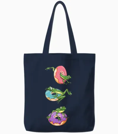 Funny Frogs and Doughnuts Tote Bags - Navy