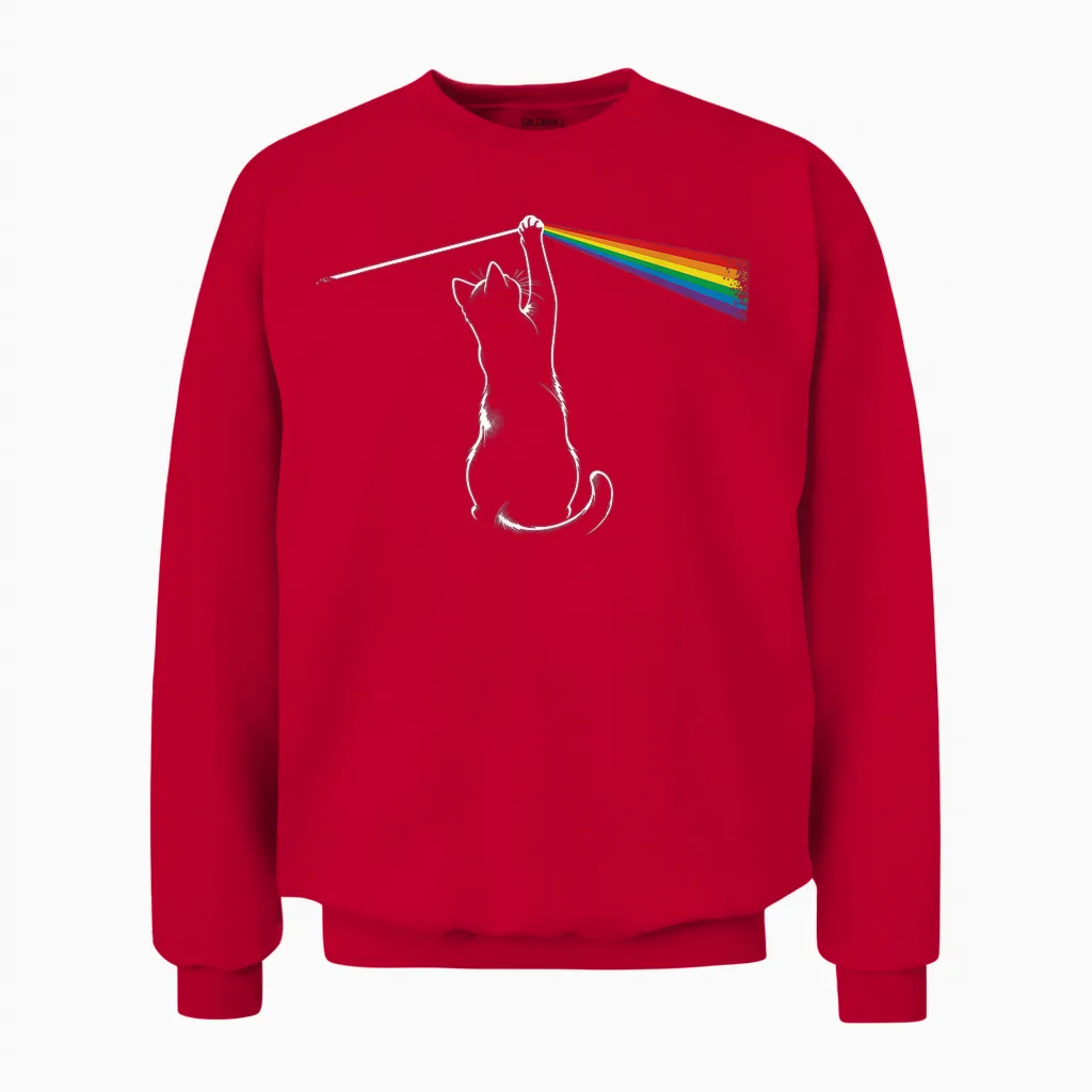 Play with Light Cat Men Children Women Funny Cat Unisex Sweatshirt in Red