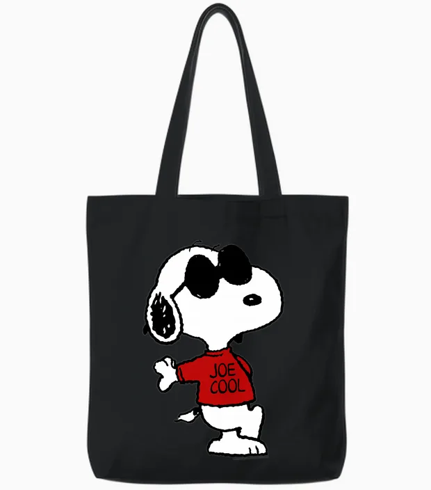 Peanuts Snoopy Joe Cool Old School Comic Geek Années 80 90 Rétro Manche Longue Tote Bags in Black