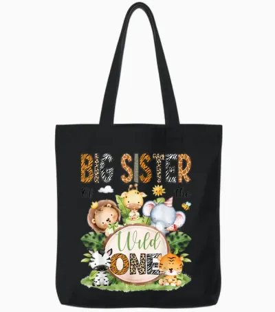 Big Sister of the Wild One Safari Dschungel 1. Geburtstag Kinder Tote Bags - Black