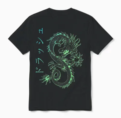 Asian E-Girl Aesthetic Retro E-Boy Kanji Japan Dragon Unisex T-Shirt - Black