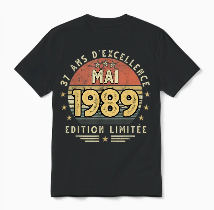 Mai 1989 Cadeau Anniversaire Mai 1989 37 Ans Homme Femme Unisex T-Shirt in Black
