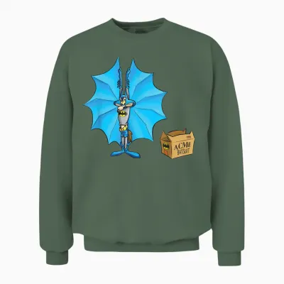 Wb 100: Looney Tunes Batman Mashup Wile E. Coyote Acme T-Shirt, Blue, S Unisex Sweatshirt - Military Green