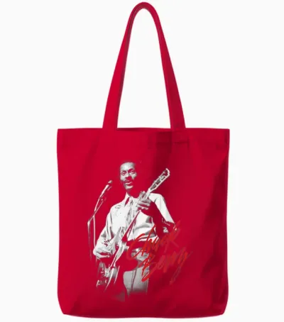 Chuck Berry Gitarre Foto Tote Bags - Red