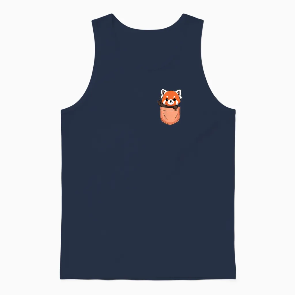 Cute Red Panda in a Pocket Kawaii Animal Lover Unisex Tank Top in Navy
