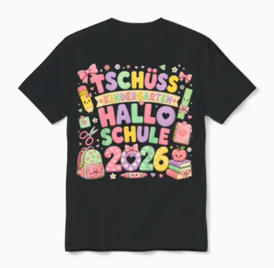 Tschüss Kindergarten Hallo Schule 2026 Kinder Tschüß Unisex T-Shirt - Black