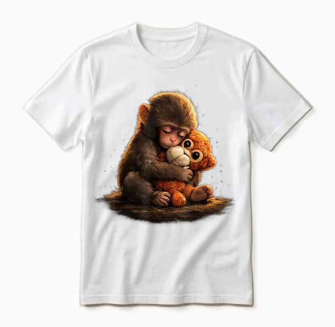 Cute Baby Monkey Punch Viral Zoo Japan Design Unisex T-Shirt in White