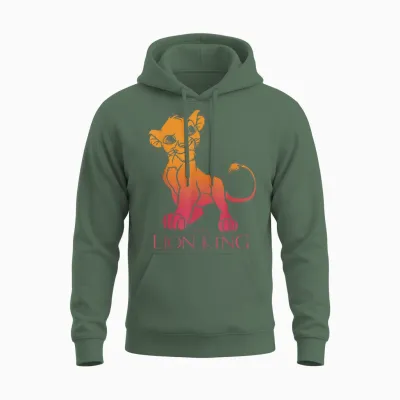 Disney the Lion King Simba Gradient Portrait T-Shirt, Black, S Unisex Hoodie - Military Green