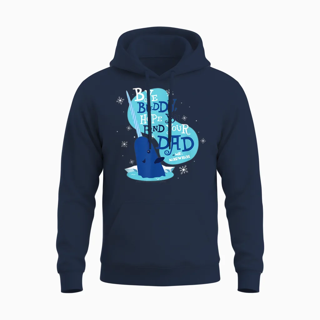 Elf Bye Buddy Narwhal Color Illustration Funny Christmas Unisex Hoodie in Navy