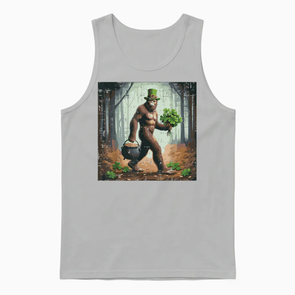 St Patricks Day Bigfoot Alien Selfie Funny Irish Men Women Unisex Tank Top in Ash