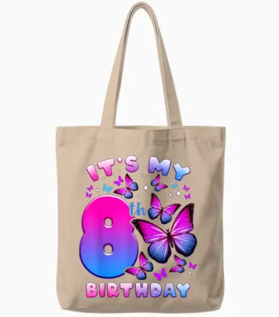 Geburtstag Mädchen 8 Jahre Alt, Schmetterling, Nummer 8 Tote Bags - Natural
