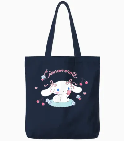 Sanrio Cinnamoroll Cherry Love Unisex T-Shirt, White, Small, Short Sleeve, Classic Fit, All Seasons Tote Bags - Navy