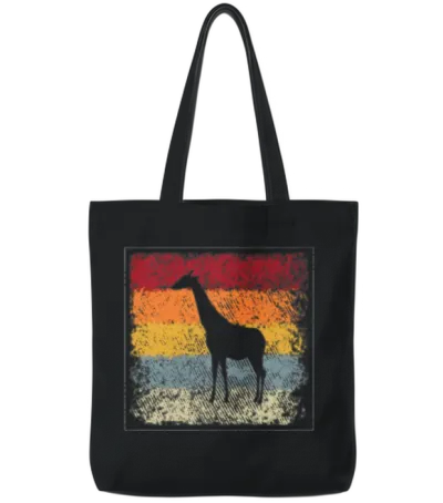 Giraffe Retro Tote Bags - Black