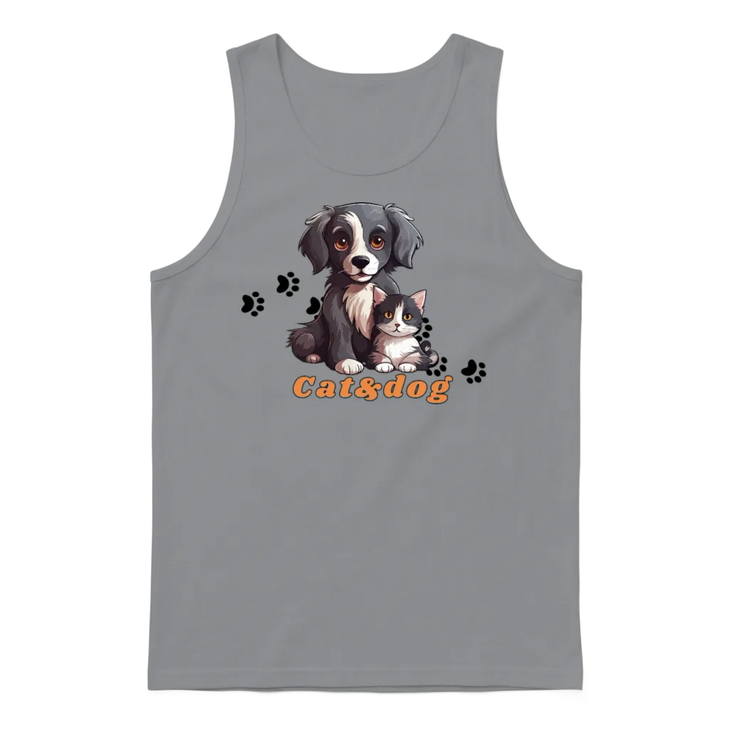 Cute Gray Cat and Dog Wit Each Other Unisex Tank Top - Sport Grey