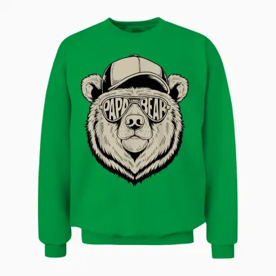 Vatertagsgeschenk Papa Bär Papa Bear T-Shirt Vatertag Herren Väter Casual Fun Schwarz Small Eu 16-16.5 Crew-Ausschnitt Klassisch Halbarm Pull-On Polyester 100% Atmungsaktiv Cartoon Bär Unisex Sweatshirt - Irish Green