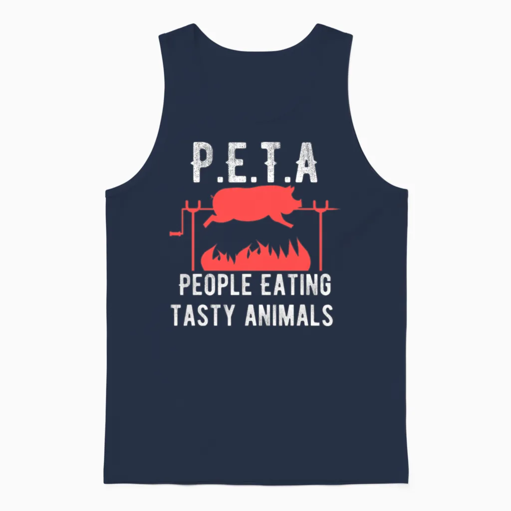 Funny P E T a People Eating Tasty Animals Design Unisex Tank Top in Navy