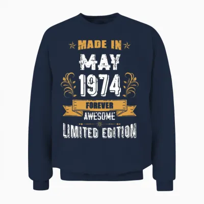 May 1974 Vintage Birthday Present Unisex Sweatshirt - Navy