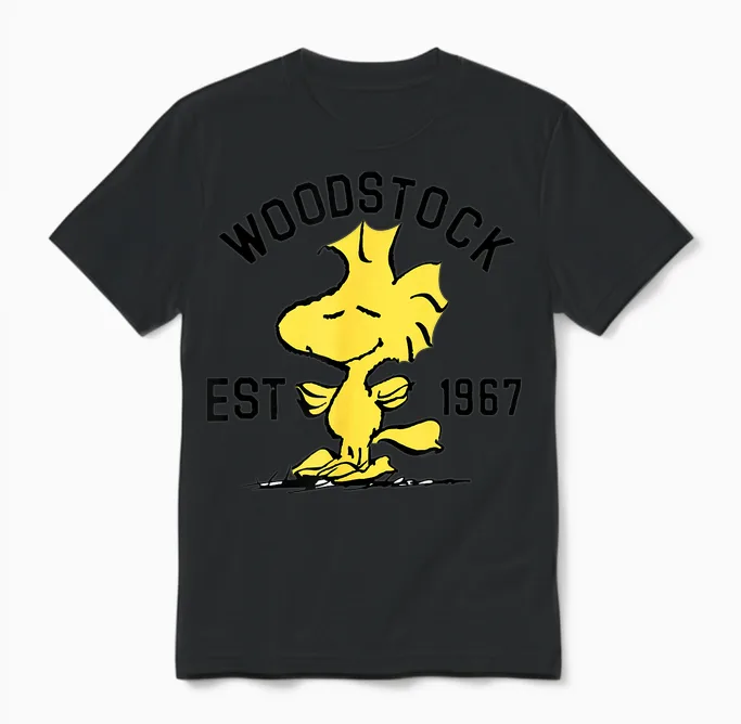 Peanuts Woodstock Graphic T-Shirt, Yellow, Unisex, Short Sleeve, Cotton 100%, Small Unisex T-Shirt in Black