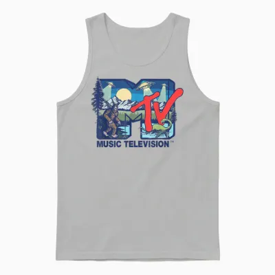 Mademark X Mtv - Cryptid Mtv Logo Featuring Bigfoot, Ufo, Aliens & Nessie Unisex Tank Top - Ash