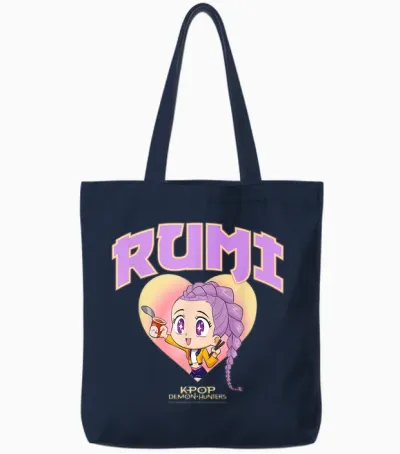 Kpop Demon Hunters Rumi Collegic Officially Licensed Tote Bags - Navy