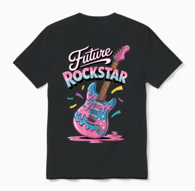 Boys Guitar Shirt Future Rockstar Outfit Toddler Girls Unisex T-Shirt - Black
