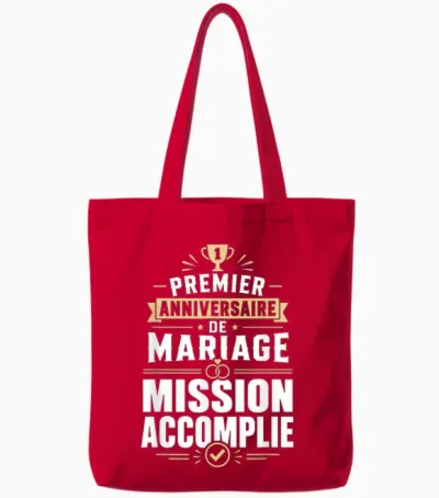 Noces De Coton Anniversaire 1 an Mariage Mission Accomplie Tote Bags - Red
