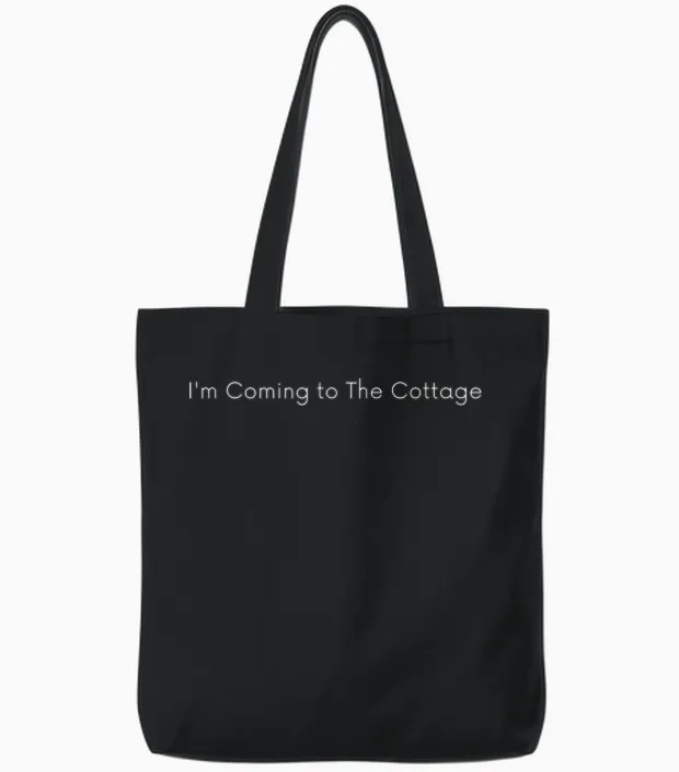 I Come to the Cottage Romance Hockey Couple Tote Bags in Black