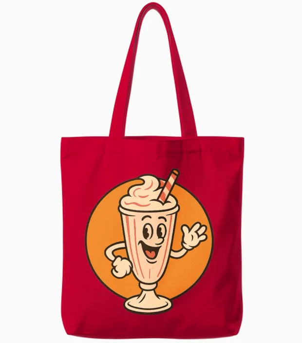 Retro Milkshake Mascot Tote Bags - Red