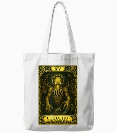 Cthulhu's Call Myth: Ryleh Lovecraftian Necronomicon Tarot Tote Bags - White