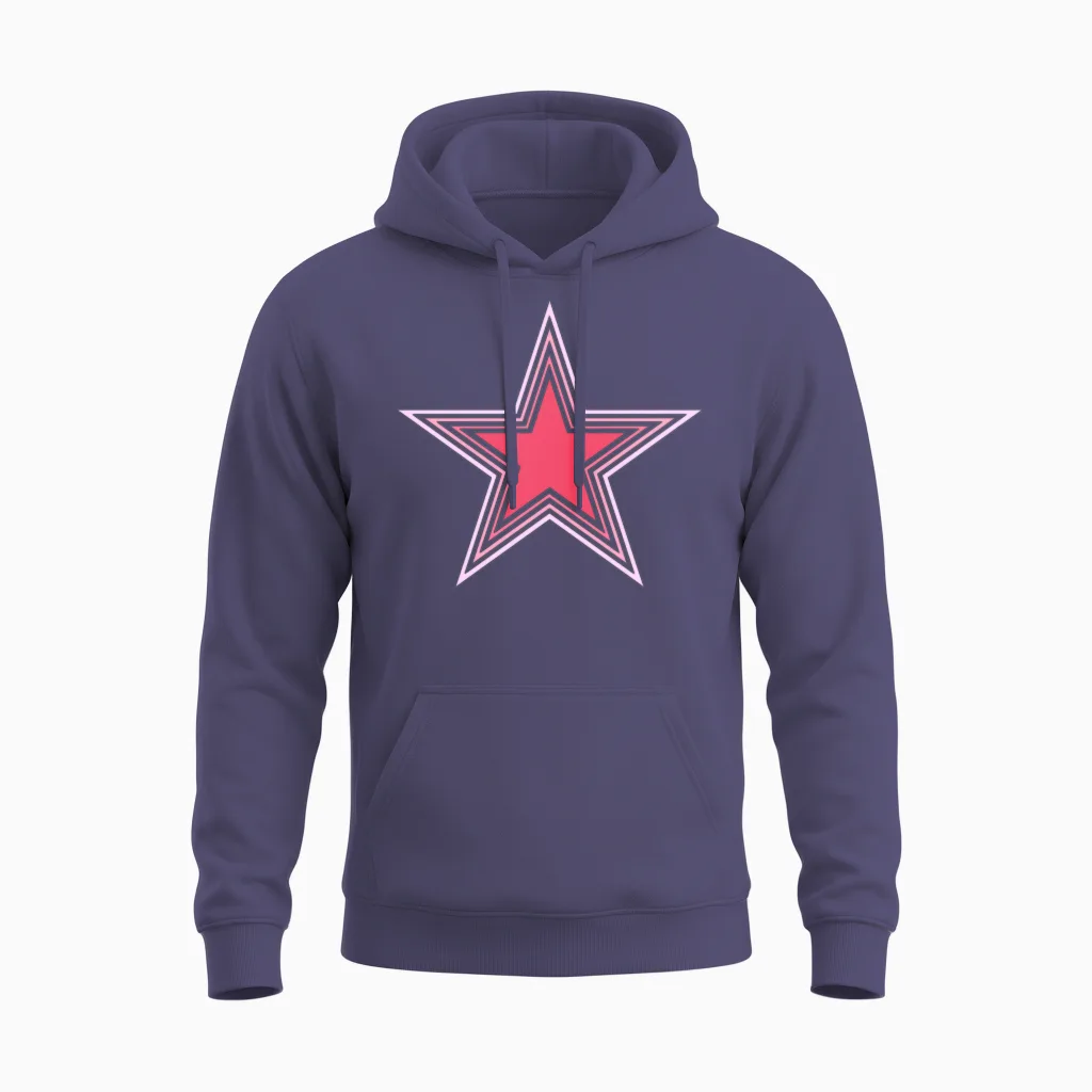 Pink Outline Star Unisex Hoodie in Heather Sport Dark Navy