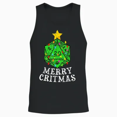 Merry Critmas D20 Rpg Christmas Tree Rpg Gamer Gaming Xmas Unisex Tank Top - Black