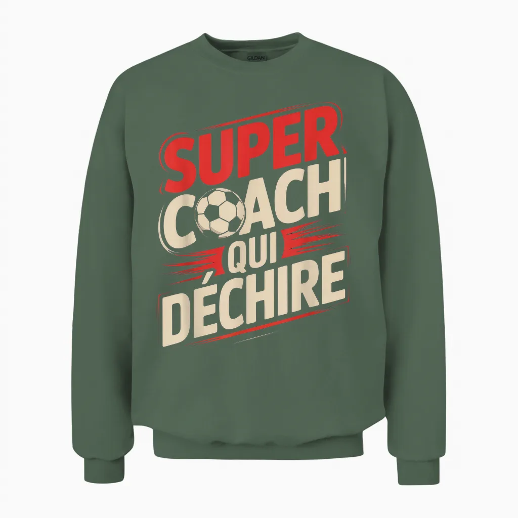 Super Coach Men's Football Funny Gift Idea T-Shirt, Black, S Unisex Sweatshirt in Military Green