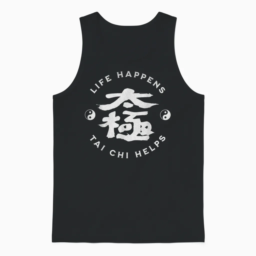 Life Happens Tai Chi Aide La Calligraphie Chinoise Ying & Yang Unisex Tank Top in Black