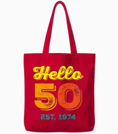 Hello 50 1974 Birthday Gift Tote Bags - Red