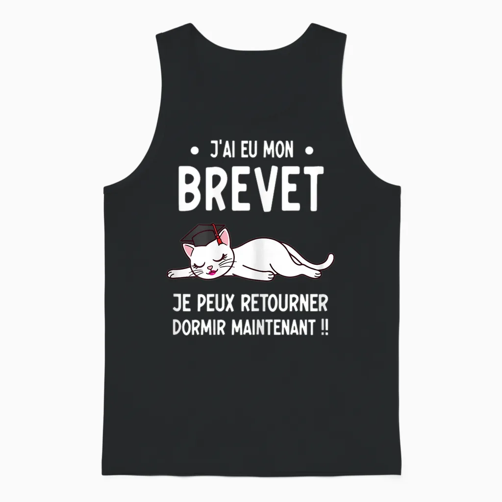 Chat Dormir Réussite Brevet Diplôme Collège Fille Unisex Tank Top in Black