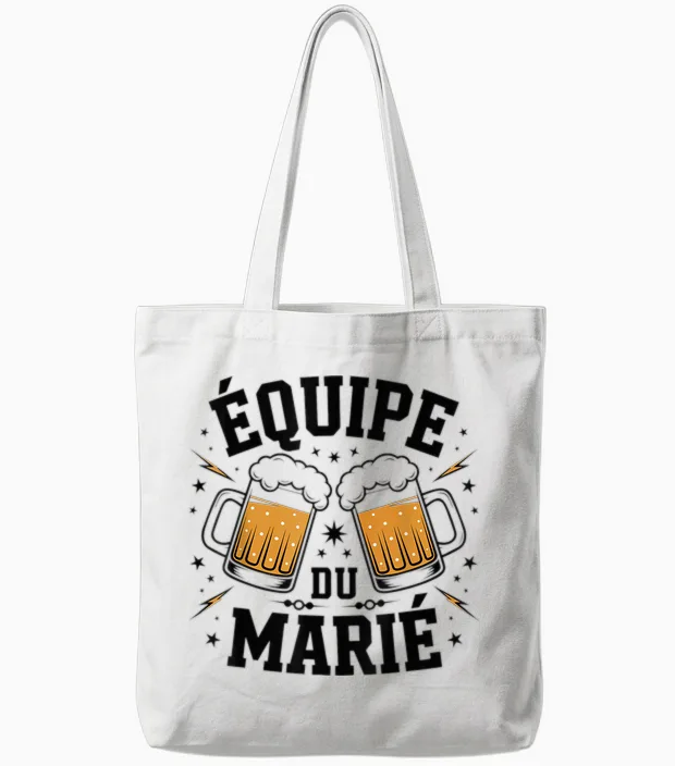 Married Team Stag Party Evg Team of the Groom T-Shirt, Black, S Tote Bags in White