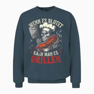 T-Shirt with German Text "wenn Es Blutet Kann Man Es Grillen, Black Unisex Sweatshirt - Dark Heather