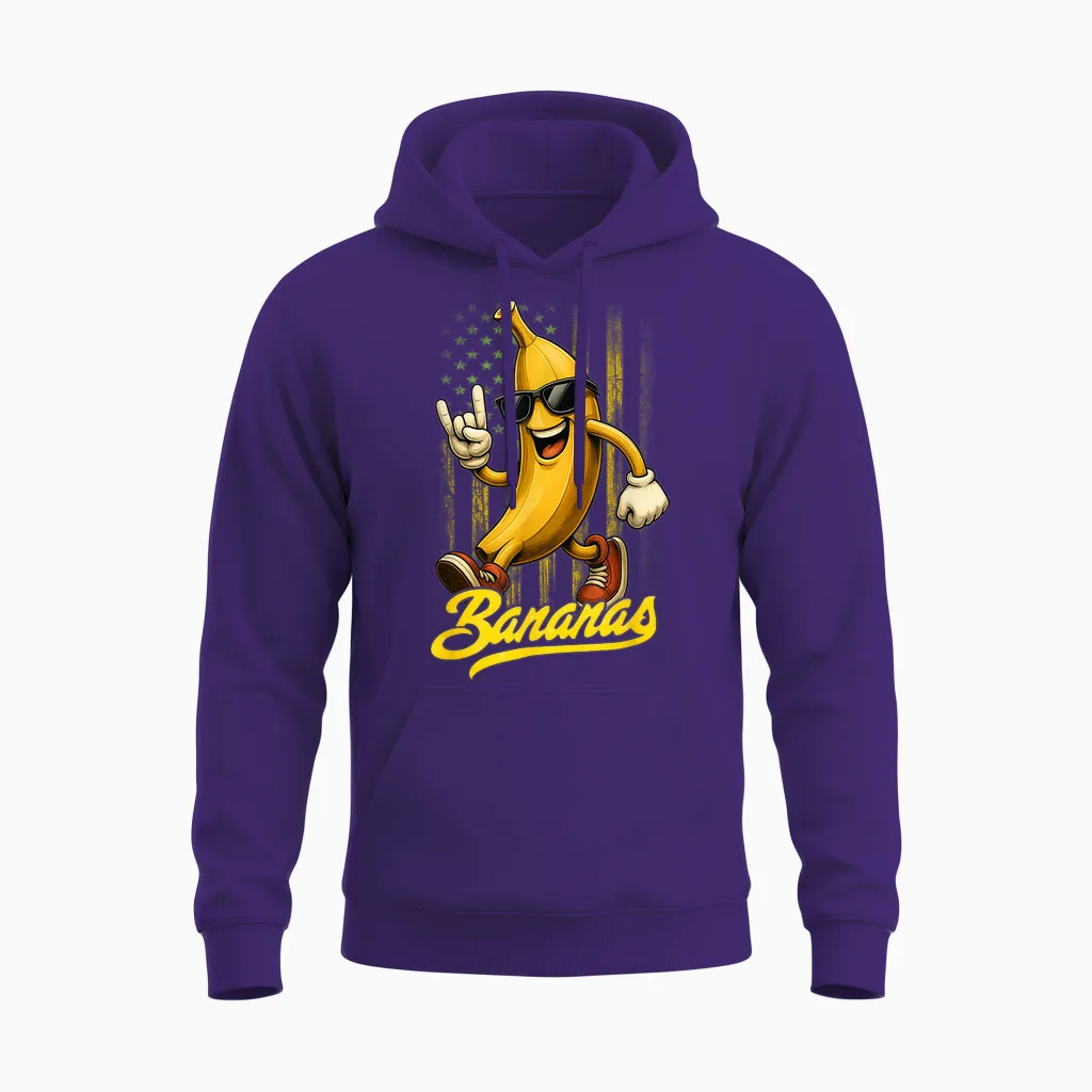 Funny Bananas Proud Name Retro American Flag Bananas Lover Unisex Hoodie in Purple